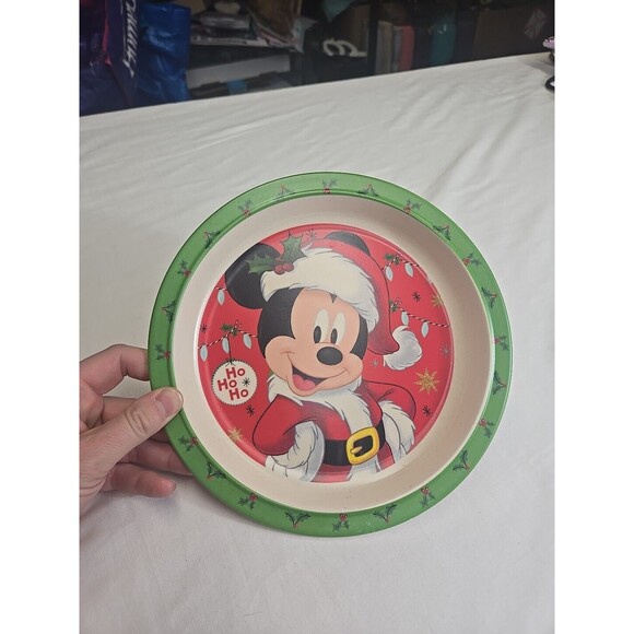 Disney Christmas Dinner Plate Mickey Mouse 8 Inch Bamboo Plastic Tableware Ho Ho - Picture 1 of 4